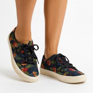 Toms Trvl Lite Women TROPICAL FLORAL Blue Canvas Lace Up Casual Shoe Sz 8 / 38.5
